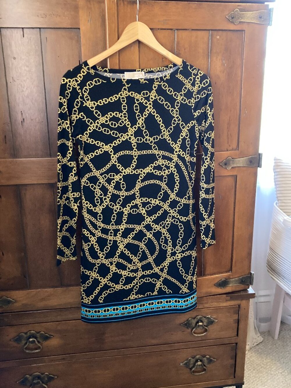 Michael Kors Fun, Vintage, Bodycon Mini-Dress - Black, Gold & Blue